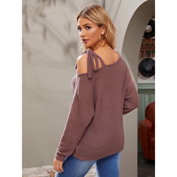 Tie Side Waffle Knit Top, Dusty Pink - Picture 4 of 5